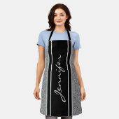 Moderner Schwarz-weißer Silver Glitzer Personalisi Schürze (Getragen)