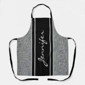 Moderner Schwarz-weißer Silver Glitzer Personalisi Schürze (Vorderseite)