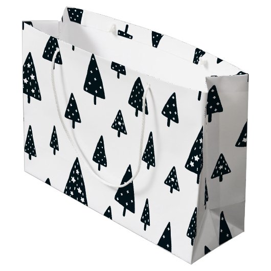 Moderner schwarz-weißer skandinavischer Weihnachts Große Geschenktüte (Rückseite Schrägansicht)