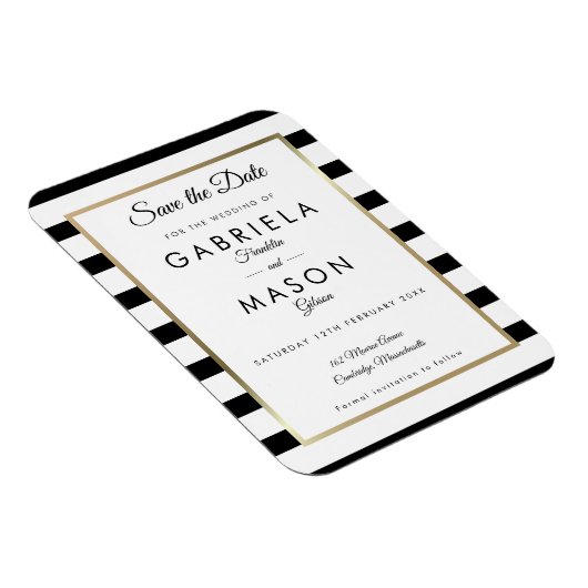 Moderner Schwarz-weißer Streifen Save the Date Magnet (Rechte Seite)