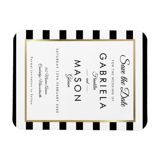 Moderner Schwarz-weißer Streifen Save the Date Magnet (Horizontal)