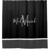 Moderner Schwarz-weißer und graugestrickter Monogr Duschvorhang (Vorderseite)