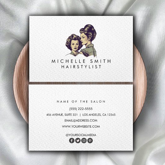 Moderner Schwarz-weißer Vintager Friseursalon Mini Visitenkarte