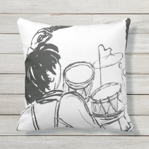 Moderner Schwarz-weißer Wasserfarbenzeichner Kissen