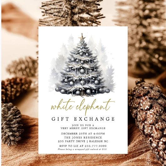 Moderner Schwarz-weißer Weihnachtsbaum Weißer Elef Einladung
