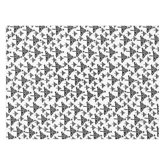 Moderner Schwarz-weißer Weihnachtsbaumpatternurlau Tischdecke (Vorderseite (Horizontal))
