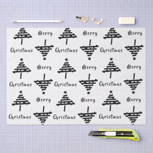 Moderner Schwarz-weißer Weihnachtsbaumurlaub Seidenpapier (Handwerk)