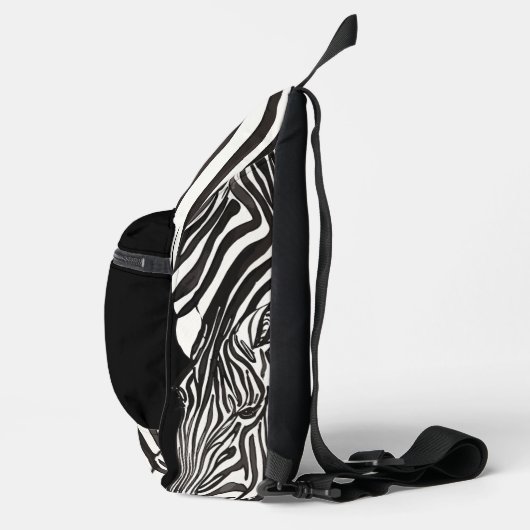 Moderner Schwarz-weißer Zebra Stripe Druckname Ini Crossbody Bag (Rechts)