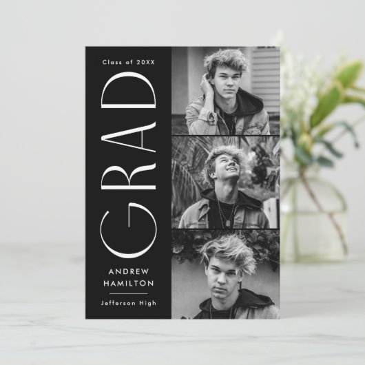 Moderner Schwarzer 3-Fotolack-Abschluss Ankündigung (Stehend Vorderseite)