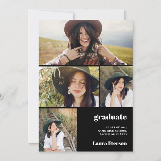 Moderner, schwarzer 5 Foto Abschluss Einladung (Rückseite)