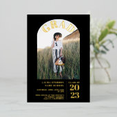 Moderner, schwarzer 5 Foto Abschluss Folieneinladung (Stehend vorne)