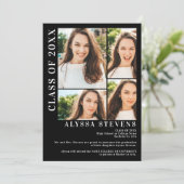 Moderner schwarzer 5-Foto-Grid-Abschluss Einladung (Stehend Vorderseite)