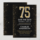 Moderner schwarzer 75. Geburtstag Save The Date (Vorne/Hinten)