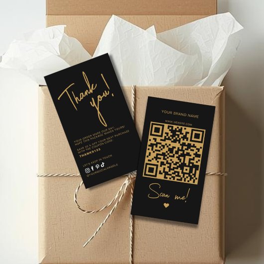 Moderner schwarzer Bestell-Danke-QR-Code Visitenkarte