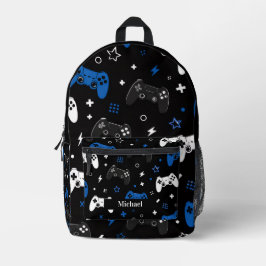 Moderner schwarzer, blauer und weißer Videospiel-G Bedruckter Rucksack