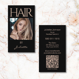Moderner Schwarzer Blush-Friseur-Foto-QR-Code Visitenkarte