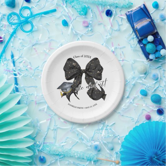 Moderner Schwarzer Bow, den sie am runden Blatt Pa Pappteller (Party)