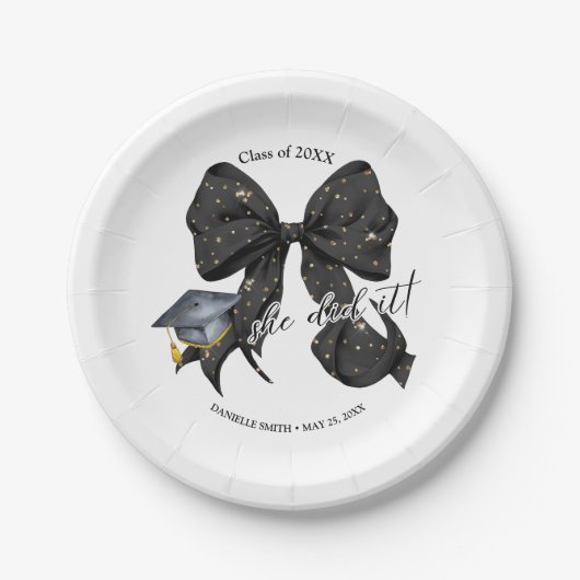 Moderner Schwarzer Bow, den sie am runden Blatt Pa Pappteller (Vorderseite)