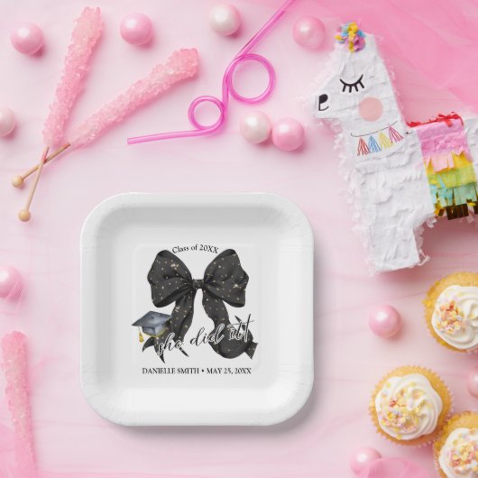 Moderner schwarzer Bow sie tat es Papier Square Pl Pappteller (Party)