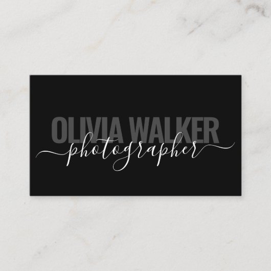 Moderner Schwarzer Chic-Signature-Script-Fotograf Visitenkarte (Vorderseite)