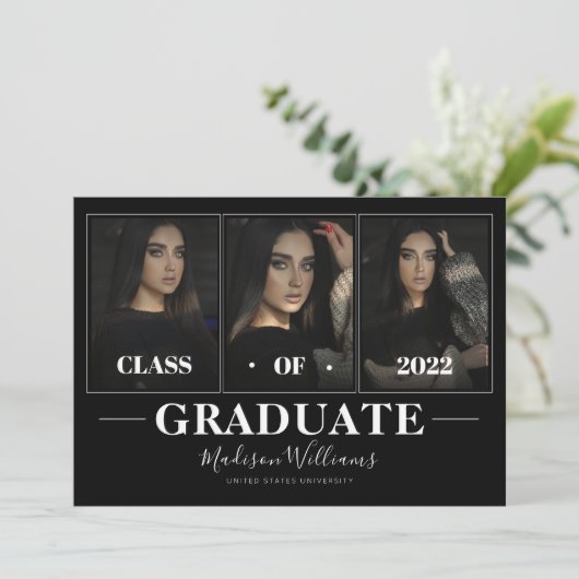 Moderner Schwarzer Eleganter Abschluss Einladung (Stehend Vorderseite)