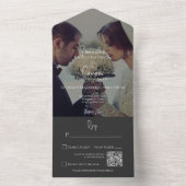 Moderner schwarzer Eleganter Foto QR Code All In One Einladung (Innen Boden)