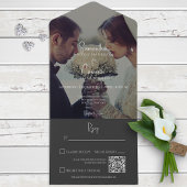 Moderner schwarzer Eleganter Foto QR Code All In One Einladung