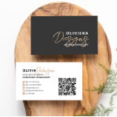 Moderner schwarzer Eleganter Script Typografy QR C Visitenkarte