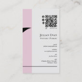 Moderner schwarzer Federrosa Notarcode Visitenkarte (Rückseite)