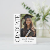 Moderner Schwarzer Foto-Abschluss Ankündigungspostkarte (Stehend Vorderseite)