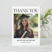 Moderner Schwarzer Foto Abschluss Dankeskarte (Stehend Vorderseite)