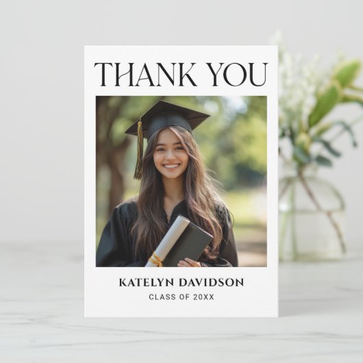 Moderner Schwarzer Foto Abschluss Dankeskarte (Stehend Vorderseite)