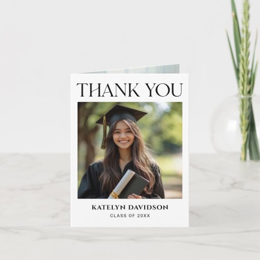 Moderner Schwarzer Foto Abschluss Dankeskarte (Vorderseite)