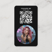 Moderner schwarzer Foto-QR-Code Social Media Influ Visitenkarte (Rückseite)