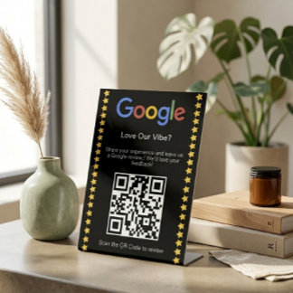 Moderner schwarzer Fünf-Sterne-Google-Review-QR-Co Sockelschild
