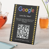 Moderner schwarzer Fünf-Sterne-Google-Review-QR-Co Sockelschild (In Situ)