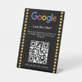 Moderner schwarzer Fünf-Sterne-Google-Review-QR-Co Sockelschild (Vorderseite)