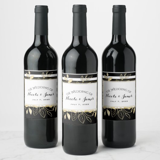 Moderner Schwarzer Glamour Botanischer Garten Weinetikett (Flaschen)