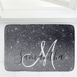 Moderner Schwarzer Glitzer Glitzern Personalisiert Badematte