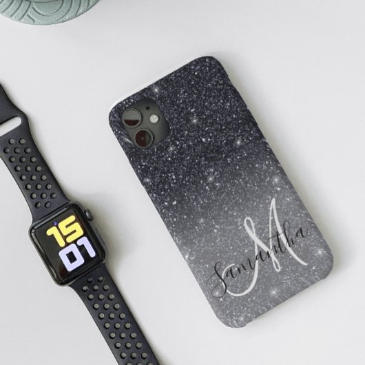 Moderner Schwarzer Glitzer Glitzern Personalisiert Case-Mate iPhone Hülle