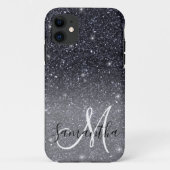 Moderner Schwarzer Glitzer Glitzern Personalisiert Case-Mate iPhone Hülle (Rückseite)