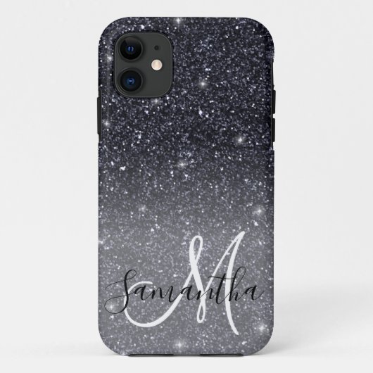 Moderner Schwarzer Glitzer Glitzern Personalisiert Case-Mate iPhone Hülle (Rückseite)