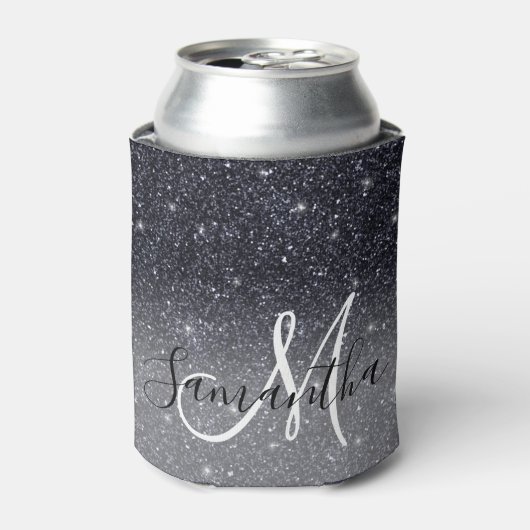 Moderner Schwarzer Glitzer Glitzern Personalisiert Dosenkühler (Kanne Vorderseite)
