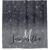 Moderner Schwarzer Glitzer Glitzern Personalisiert Duschvorhang (Vorderseite)