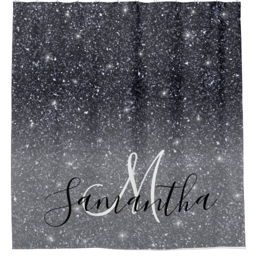 Moderner Schwarzer Glitzer Glitzern Personalisiert Duschvorhang (Vorderseite)