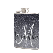 Moderner Schwarzer Glitzer Glitzern Personalisiert Flachmann (Links)