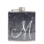 Moderner Schwarzer Glitzer Glitzern Personalisiert Flachmann (Vorderseite)