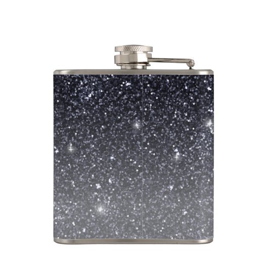 Moderner Schwarzer Glitzer Glitzern Personalisiert Flachmann (Rückseite)