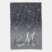 Moderner Schwarzer Glitzer Glitzern Personalisiert Geschirrtuch (Vertikal)