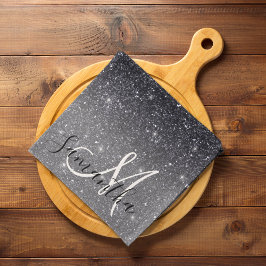 Moderner Schwarzer Glitzer Glitzern Personalisiert Geschirrtuch